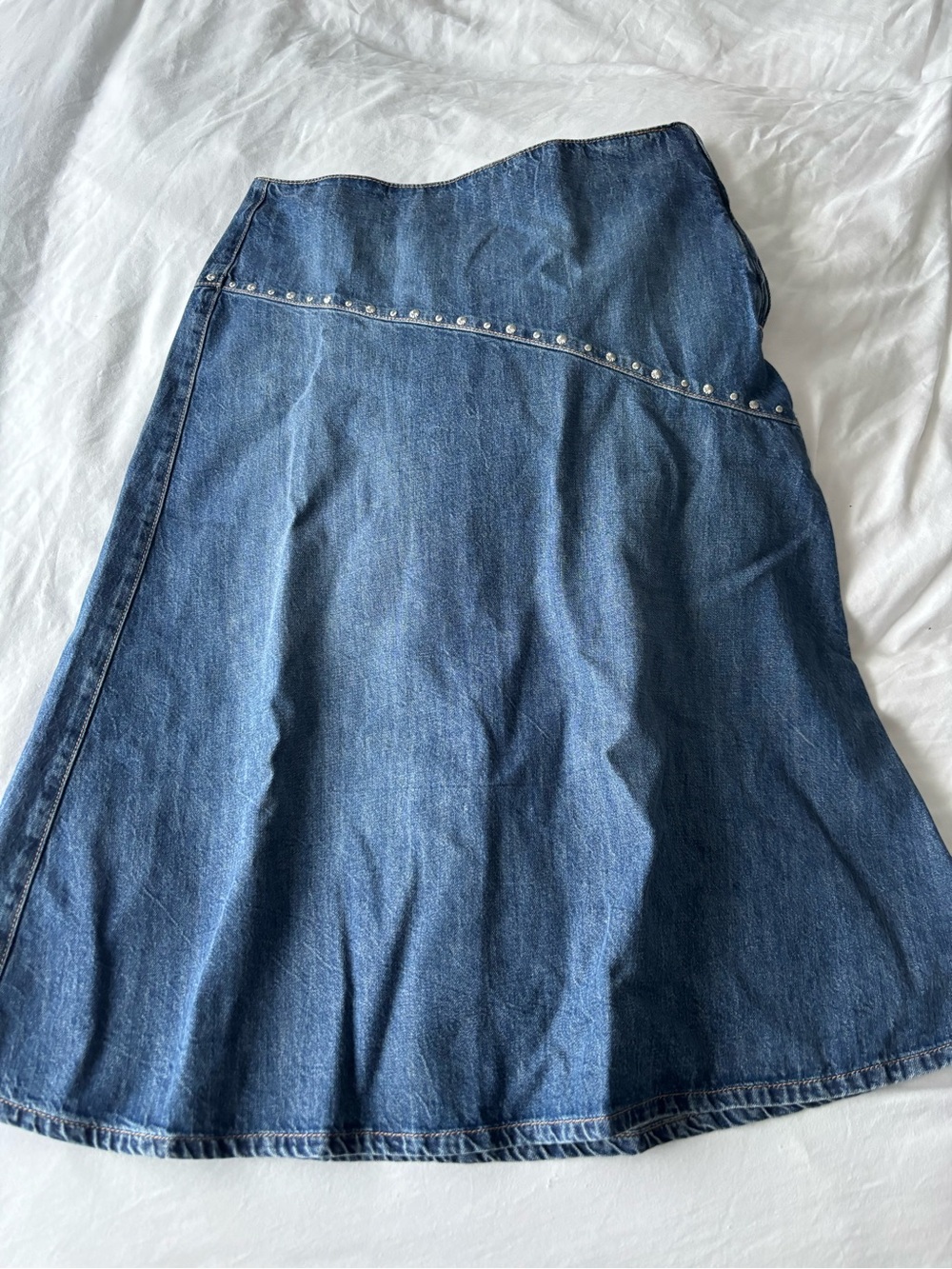 Zara studded denim midi skirt